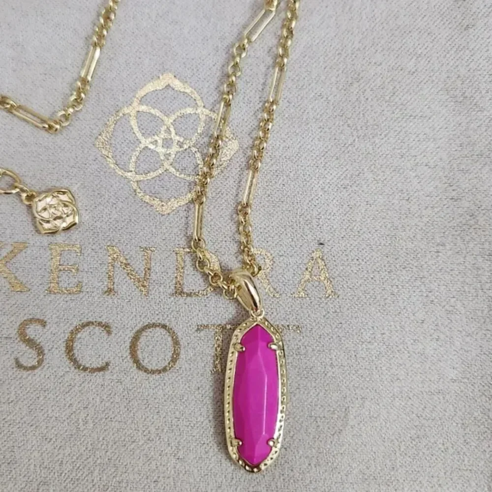 NWOT Kendra Scott Eva Magenta Frances Genuine Agate Pendant Necklace 14k Gold